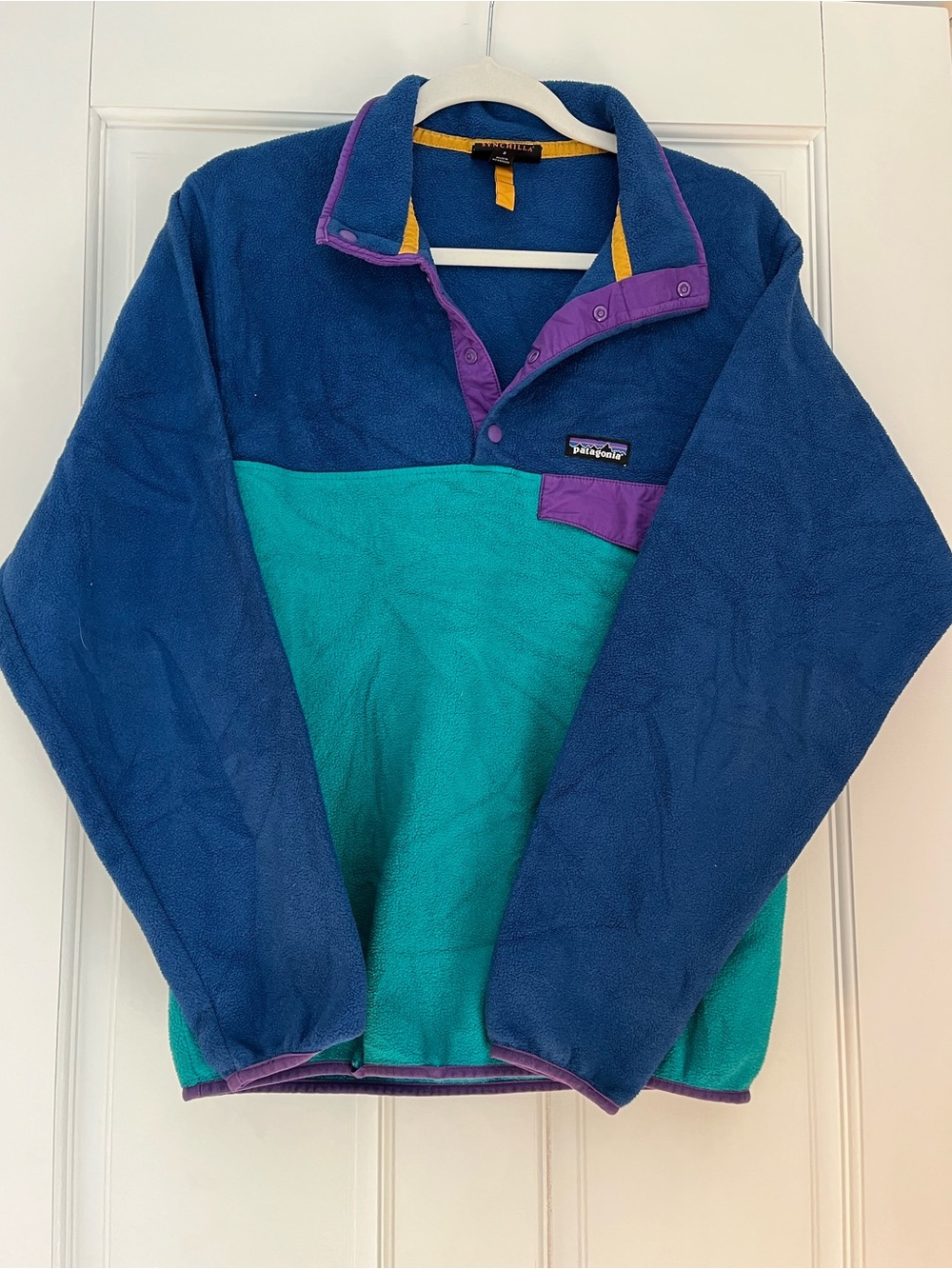 Patagonia Women’s Blue, Teal & Purple Synchilla Snap Pullover size small. - Picture 1 of 5